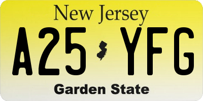 NJ license plate A25YFG