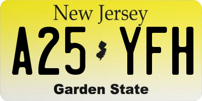 NJ license plate A25YFH