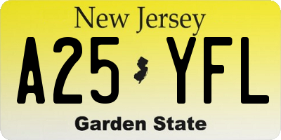 NJ license plate A25YFL