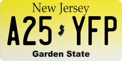 NJ license plate A25YFP