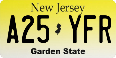 NJ license plate A25YFR