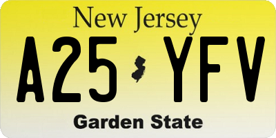 NJ license plate A25YFV