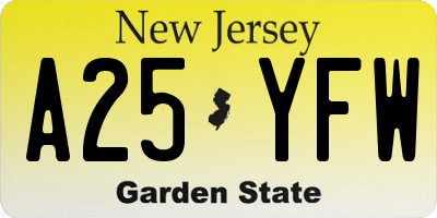 NJ license plate A25YFW