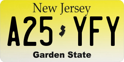 NJ license plate A25YFY