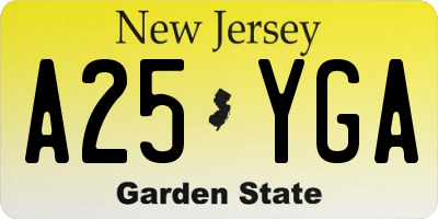 NJ license plate A25YGA
