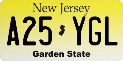 NJ license plate A25YGL