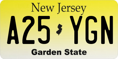 NJ license plate A25YGN