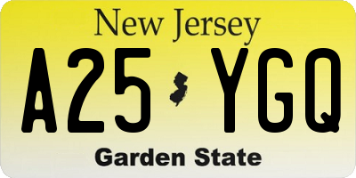 NJ license plate A25YGQ