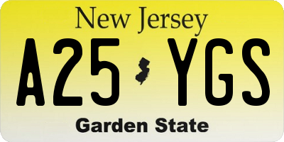 NJ license plate A25YGS