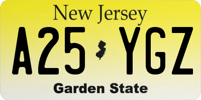 NJ license plate A25YGZ