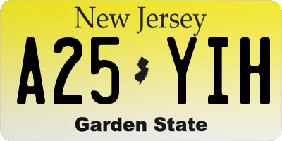 NJ license plate A25YIH