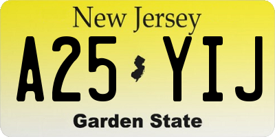 NJ license plate A25YIJ