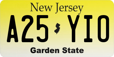 NJ license plate A25YIO