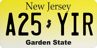 NJ license plate A25YIR