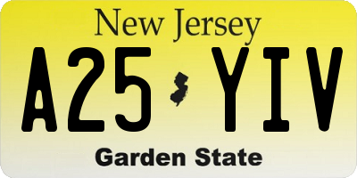 NJ license plate A25YIV