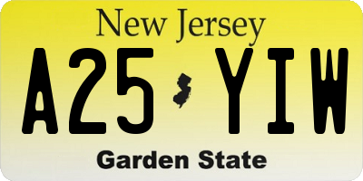 NJ license plate A25YIW