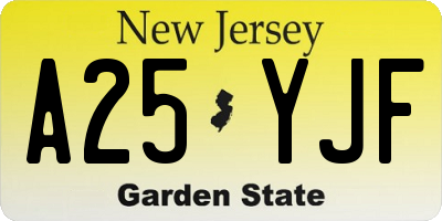 NJ license plate A25YJF