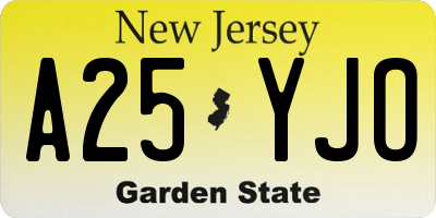 NJ license plate A25YJO
