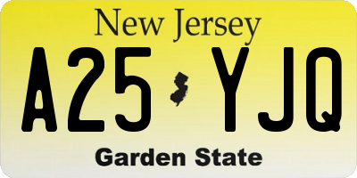 NJ license plate A25YJQ