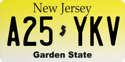 NJ license plate A25YKV