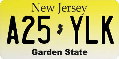 NJ license plate A25YLK