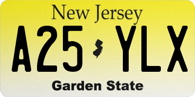 NJ license plate A25YLX