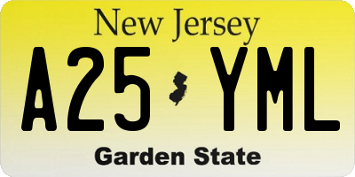 NJ license plate A25YML