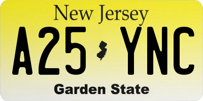 NJ license plate A25YNC