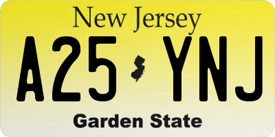 NJ license plate A25YNJ