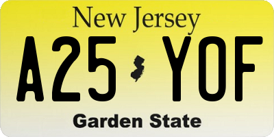 NJ license plate A25YOF