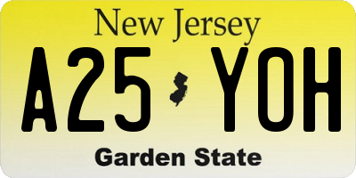 NJ license plate A25YOH