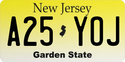 NJ license plate A25YOJ