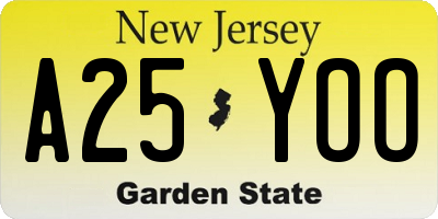 NJ license plate A25YOO