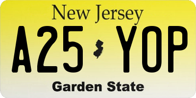 NJ license plate A25YOP