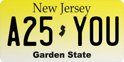 NJ license plate A25YOU