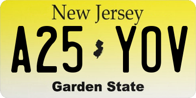 NJ license plate A25YOV