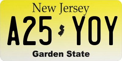 NJ license plate A25YOY