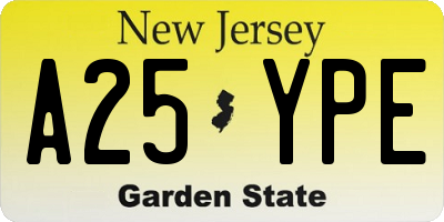 NJ license plate A25YPE