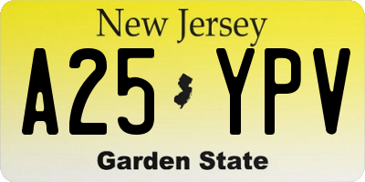 NJ license plate A25YPV