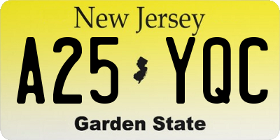 NJ license plate A25YQC