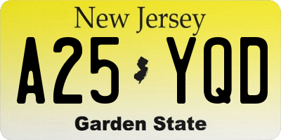 NJ license plate A25YQD