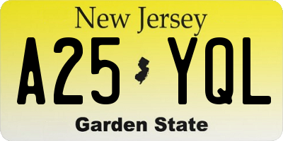 NJ license plate A25YQL