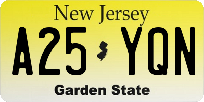 NJ license plate A25YQN