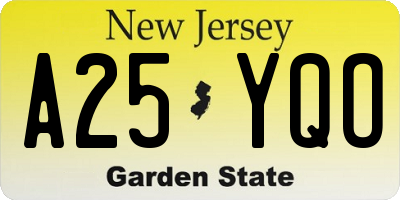 NJ license plate A25YQO