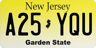 NJ license plate A25YQU