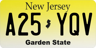 NJ license plate A25YQV