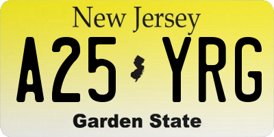 NJ license plate A25YRG