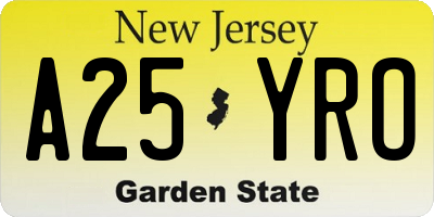 NJ license plate A25YRO