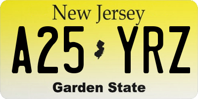 NJ license plate A25YRZ