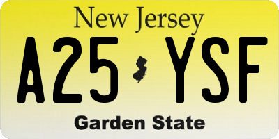 NJ license plate A25YSF